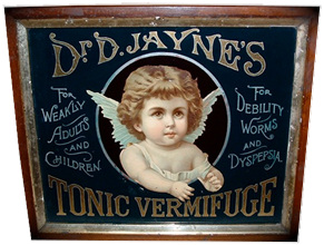Click photo to see larger pic of Reverse Glass Patent Medicine Advertising Sign