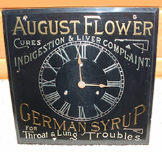 Click photo to see larger pic of Reverse Glass Patent Medicine Advertising Clock